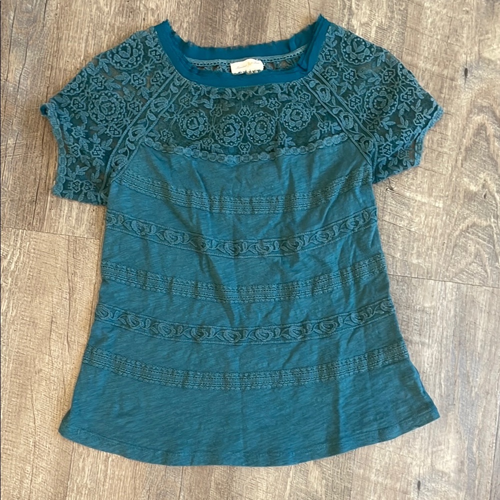 Teal Lace Detail Women's Top